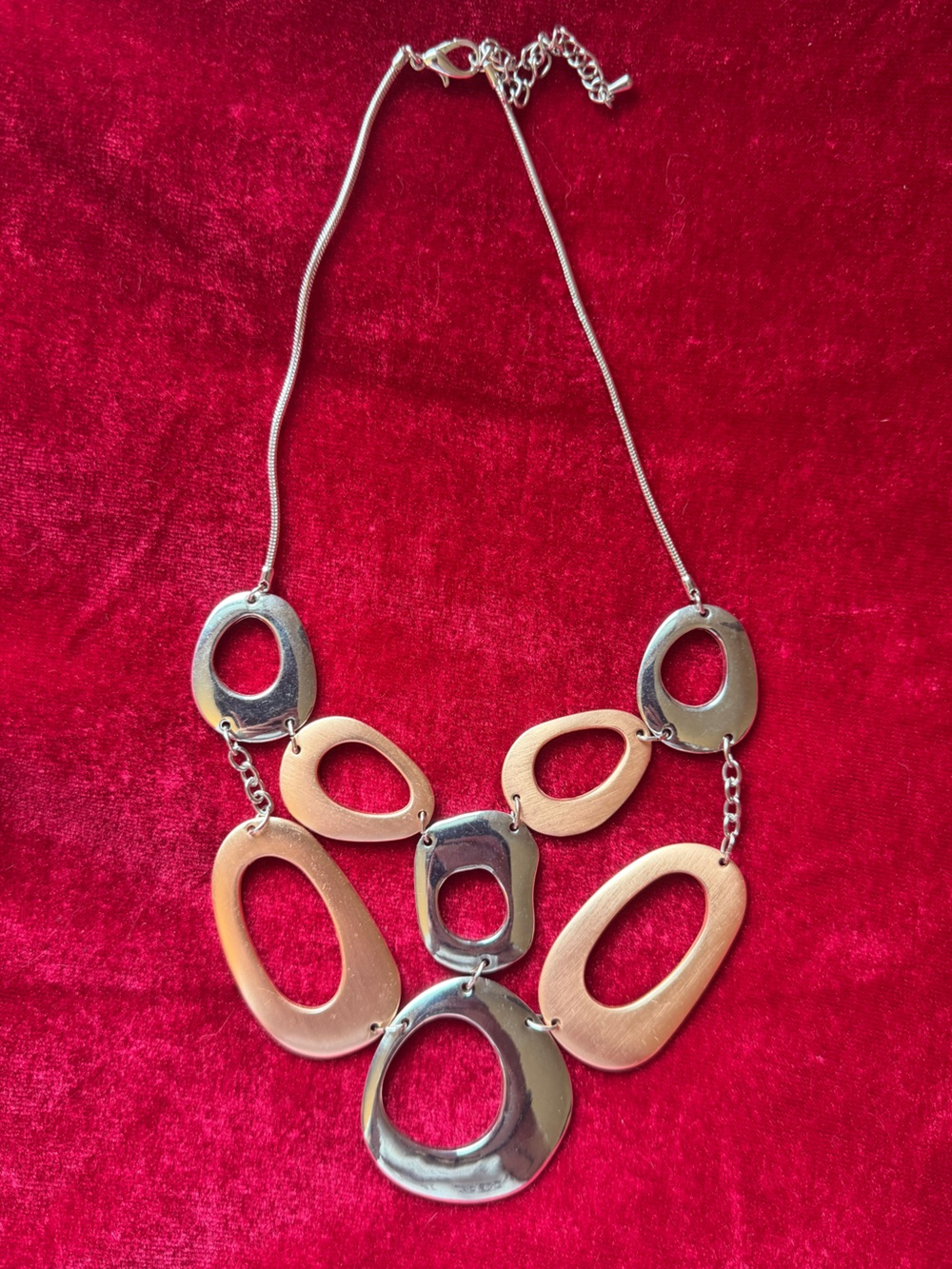 Vintage Silver and Rose Gold Abstract Modernist Statement Bib Necklace MCM Mod